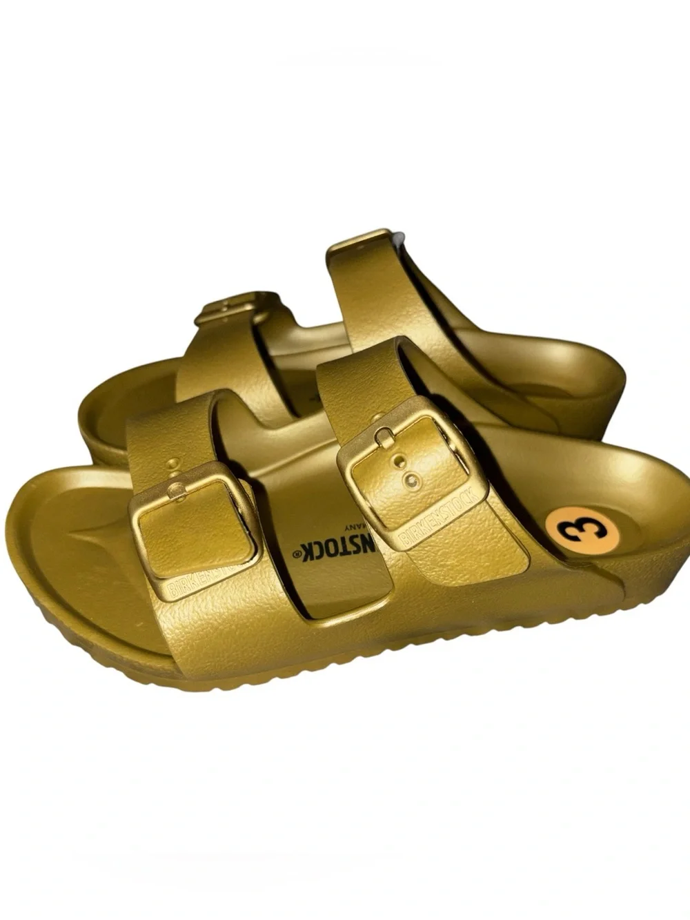 Birkenstock Arizona Essentials EVA  Slide Gold Sandal Shoes Size 34 Youth 3